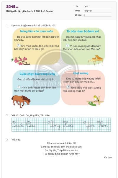 Bài tập Ôn tập giữa học kì 2 Tiết 1 có đáp án