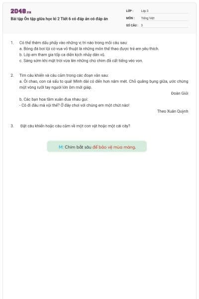 Bài tập Ôn tập giữa học kì 2 Tiết 6 có đáp án có đáp án