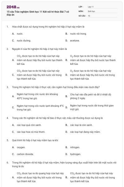 15 câu Trắc nghiệm Sinh học 11 Kết nối tri thức Bài 7 có đáp án