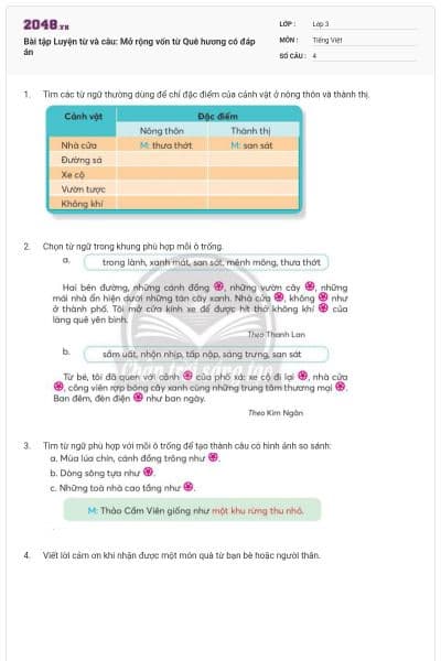 Bài tập Luyện từ và câu: Mở rộng vốn từ Quê hương có đáp án