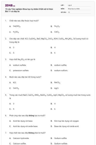 15 câu Trắc nghiệm Khoa học tự nhiên 8 Kết nối tri thức Bài 11 có đáp án