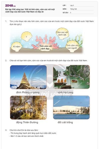 Bài tập Viết sáng tạo: Viết về tình cảm, cảm xúc với một cảnh đẹp của đất nước Việt Nam có đáp án