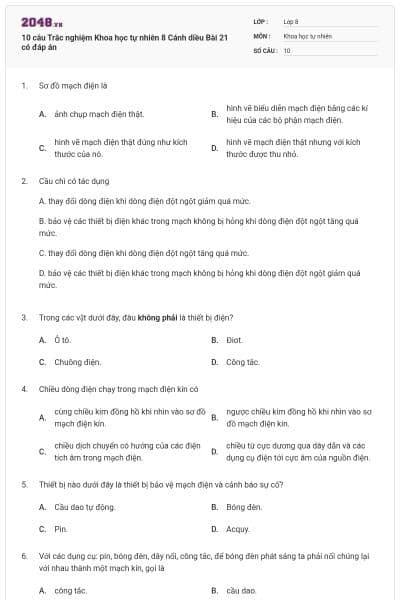 10 câu Trắc nghiệm Khoa học tự nhiên 8 Cánh diều Bài 21 có đáp án