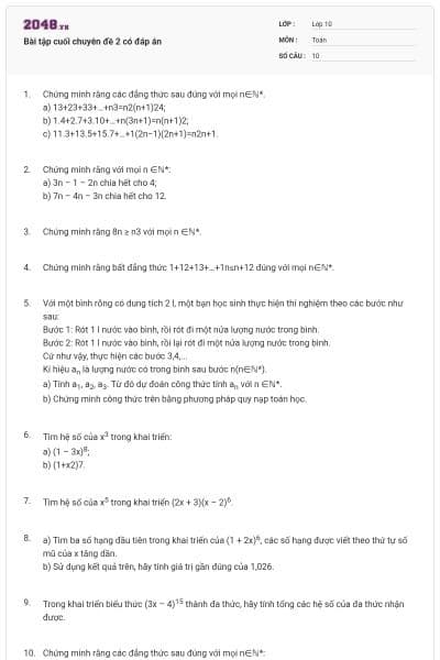 Bài tập cuối chuyên đề 2 có đáp án