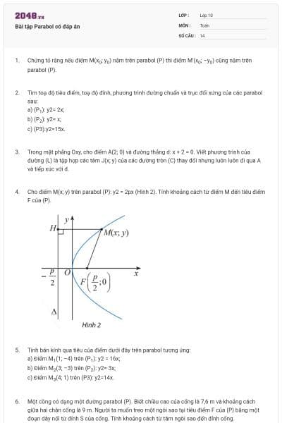 Bài tập Parabol có đáp án