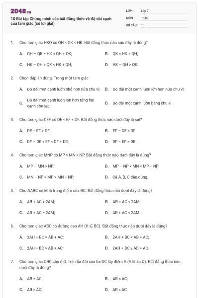 10 Bài tập Chứng minh các bất đẳng thức về độ dài cạnh của tam giác (có lời giải)