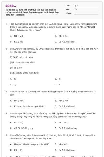 10 Bài tập Sử dụng tính chất trực tâm của tam giác để chứng minh hai đường thẳng vuông góc, ba đường thẳng đồng quy (có lời giải)