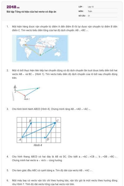 Bài tập Tổng và hiệu của hai vectơ có đáp án
