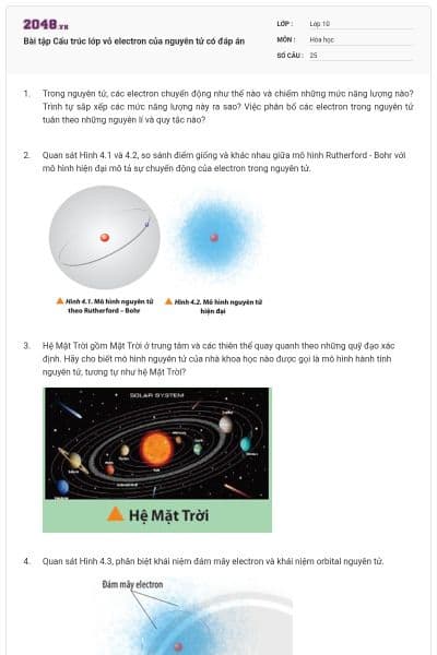 Bài tập Cấu trúc lớp vỏ electron của nguyên tử có đáp án