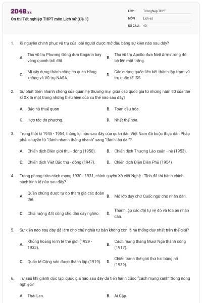 Ôn thi Tốt nghiệp THPT môn Lịch sử (Đề 1)