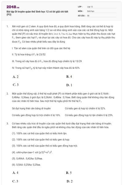 Bài tập Di truyền quần thể Sinh học 12 có lời giải chi tiết (P3)