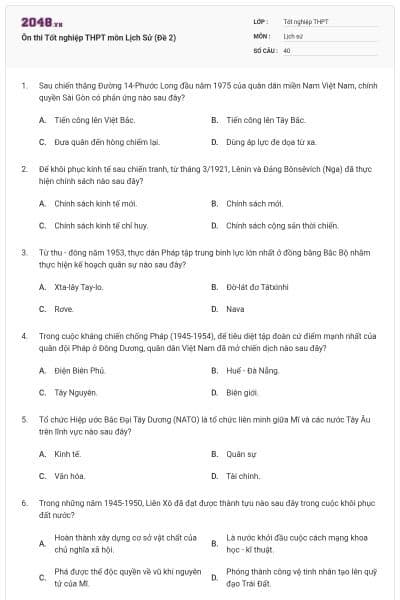 Ôn thi Tốt nghiệp THPT môn Lịch Sử (Đề 2)