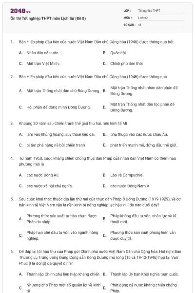 Ôn thi Tốt nghiệp THPT môn Lịch Sử (Đề 8)