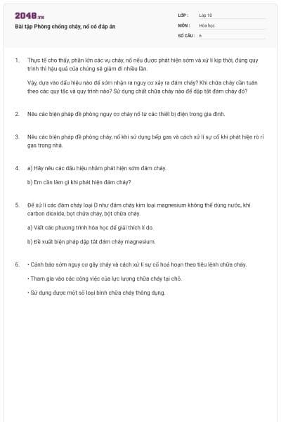 Bài tập Phòng chống cháy, nổ có đáp án