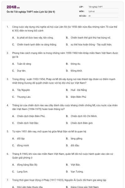 Ôn thi Tốt nghiệp THPT môn Lịch Sử (Đề 9)