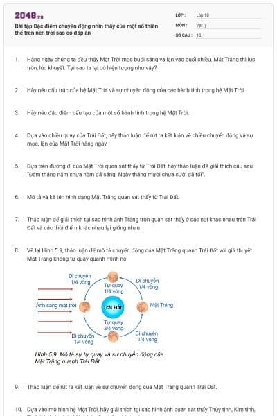 Bài tập Đặc điểm chuyển động nhìn thấy của một số thiên thể trên nền trời sao có đáp án