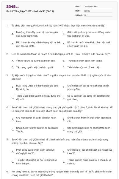 Ôn thi Tốt nghiệp THPT môn Lịch Sử (Đề 15)