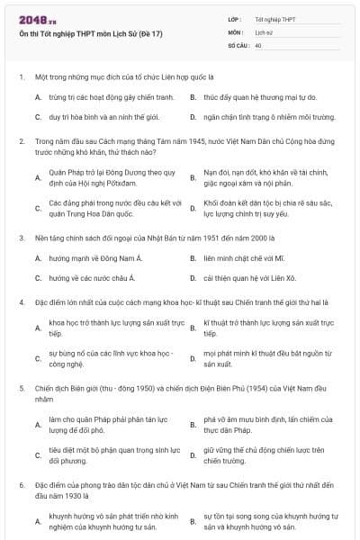 Ôn thi Tốt nghiệp THPT môn Lịch Sử (Đề 17)