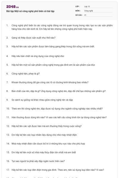 Bài tập Một số công nghệ phổ biến có bài tập