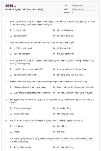 Ôn thi Tốt nghiệp THPT môn GDCD (Đề 5)