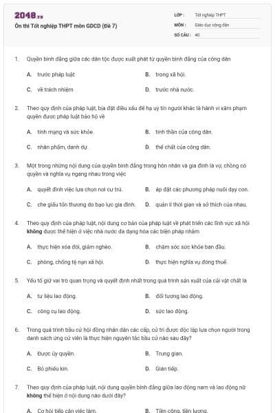 Ôn thi Tốt nghiệp THPT môn GDCD (Đề 7)