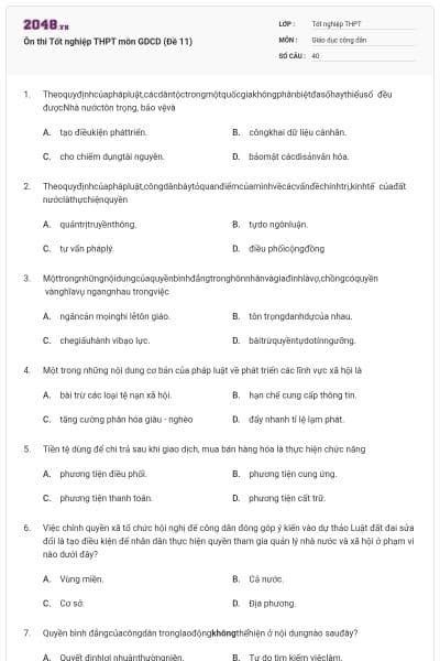 Ôn thi Tốt nghiệp THPT môn GDCD (Đề 11)