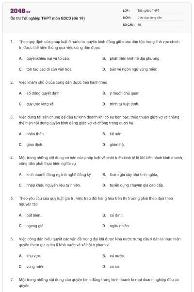 Ôn thi Tốt nghiệp THPT môn GDCD (Đề 19)