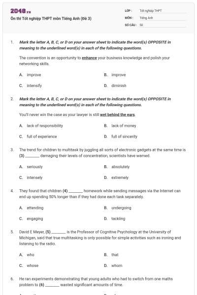 Ôn thi Tốt nghiệp THPT môn Tiếng Anh (Đề 3)