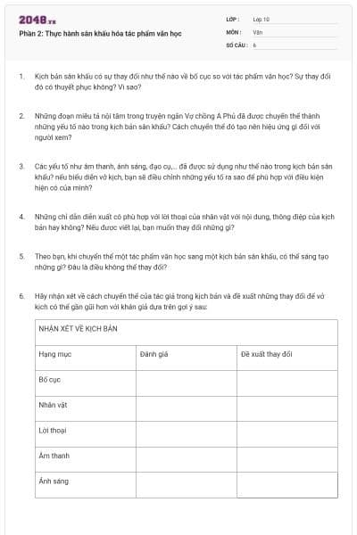 Phần 2: Thực hành sân khấu hóa tác phẩm văn học