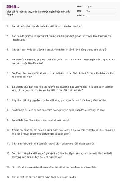 Viết bài về một tập thơ, một tập truyện ngắn hoặc một tiểu thuyết