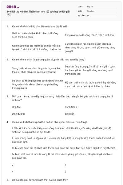 440 Bài tập Hệ Sinh Thái (Sinh học 12) cực hay có lời giải (P3)