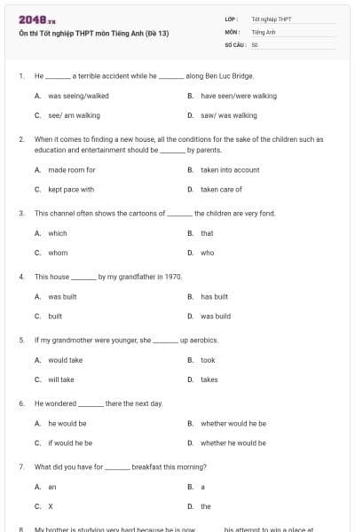 Ôn thi Tốt nghiệp THPT môn Tiếng Anh (Đề 13)
