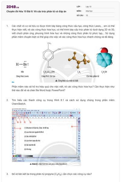 Chuyên đề Hóa 10 Bài 8: Vẽ cấu trúc phân tử có đáp án