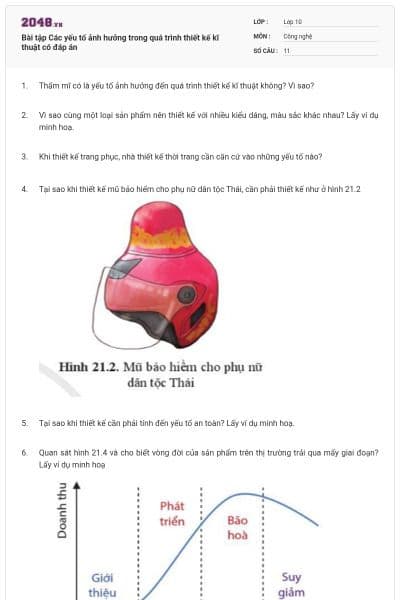 Bài tập Các yếu tố ảnh hưởng trong quá trình thiết kế kĩ thuật có đáp án