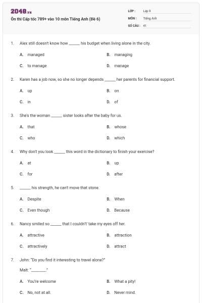 Ôn thi Cấp tốc 789+ vào 10 môn Tiếng Anh (Đề 6)