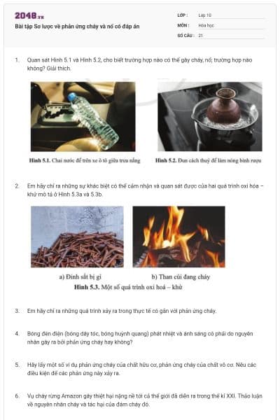 Bài tập Sơ lược về phản ứng cháy và nổ có đáp án