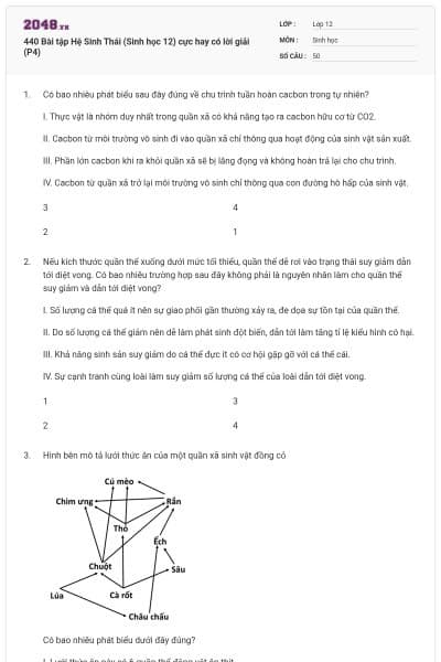 440 Bài tập Hệ Sinh Thái (Sinh học 12) cực hay có lời giải (P4)