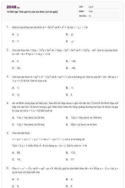 10 Bài tập Tính giá trị của đa thức (có lời giải)