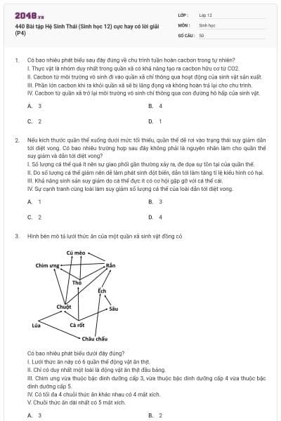 440 Bài tập Hệ Sinh Thái (Sinh học 12) cực hay có lời giải (P4)