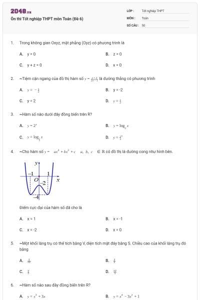 Ôn thi Tốt nghiệp THPT môn Toán (Đề 6)