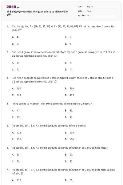 10 Bài tập Quy tắc đếm liên quan đến số tự nhiên (có lời giải)