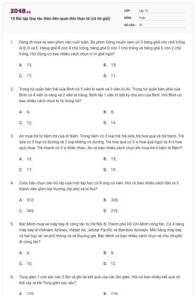 10 Bài tập Quy tắc đếm liên quan đến thực tế (có lời giải)