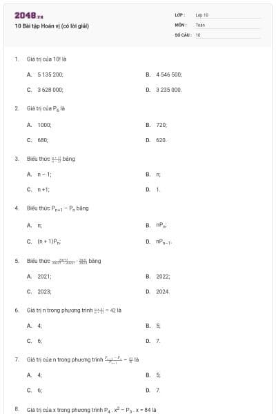 10 Bài tập Hoán vị (có lời giải)