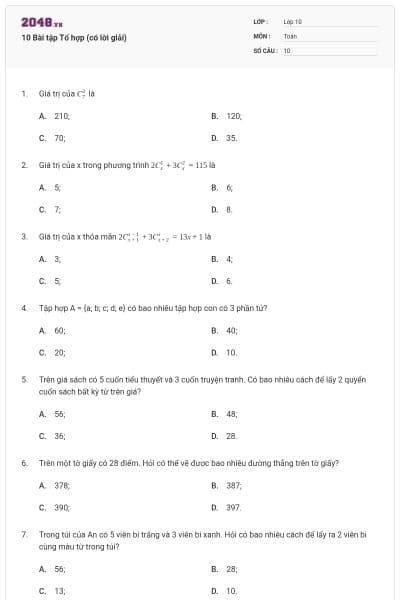 10 Bài tập Tổ hợp (có lời giải)