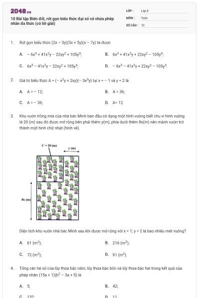 10 Bài tập Biến đổi, rút gọn biểu thức đại số có chứa phép nhân đa thức (có lời giải)