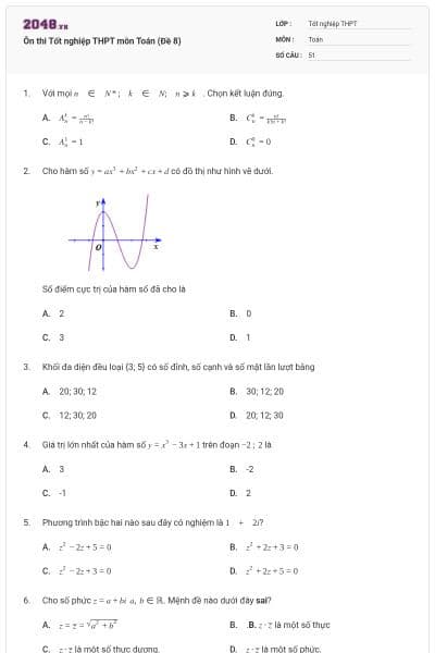 Ôn thi Tốt nghiệp THPT môn Toán (Đề 8)
