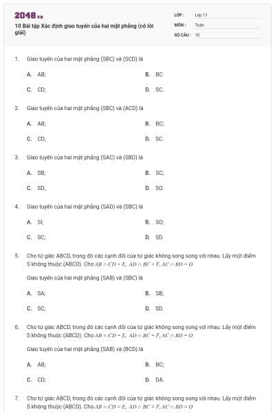 10 Bài tập Xác định giao tuyến của hai mặt phẳng (có lời giải)