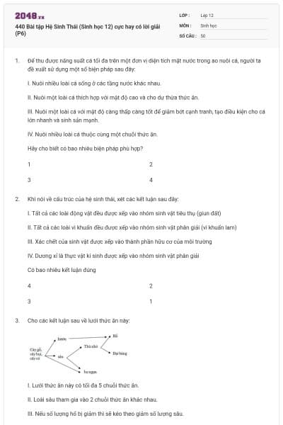 440 Bài tập Hệ Sinh Thái (Sinh học 12) cực hay có lời giải (P6)