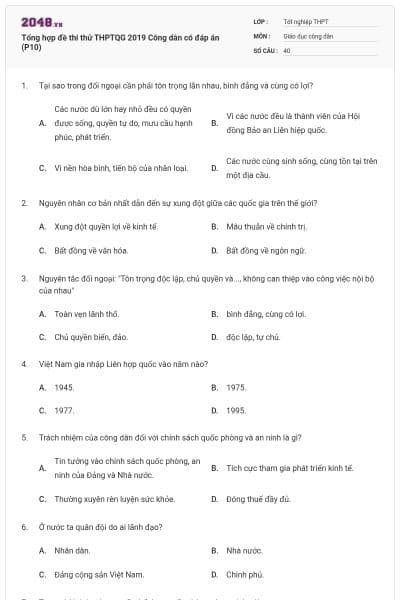 Tổng hợp đề thi thử THPTQG 2019 Công dân có đáp án (P10)