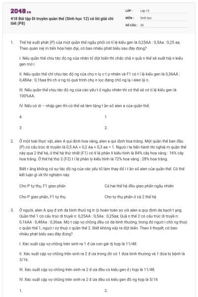 418 Bài tập Di truyền quần thể (Sinh học 12) có lời giải chi tiết (P8)